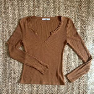 Project Social T Ribbed Long Sleeve Top in Brown